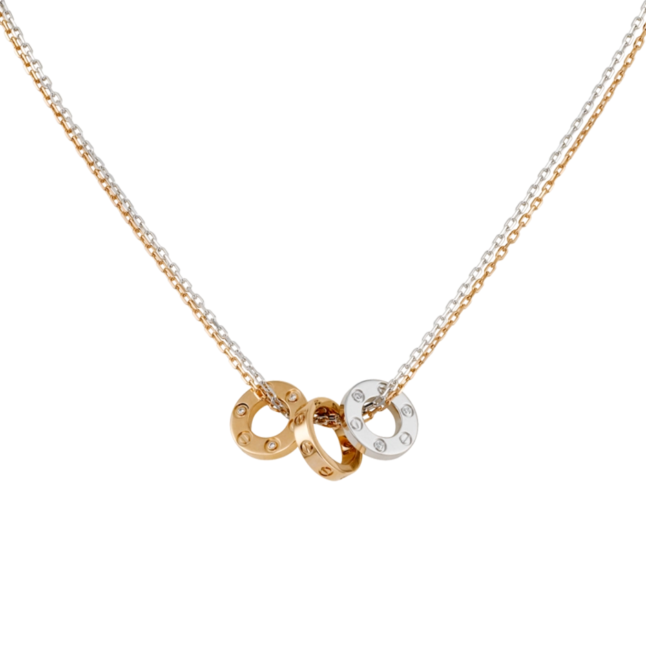 Cartier LOVE necklace, rose gold & white gold set with 6 brilliant-cut diamonds