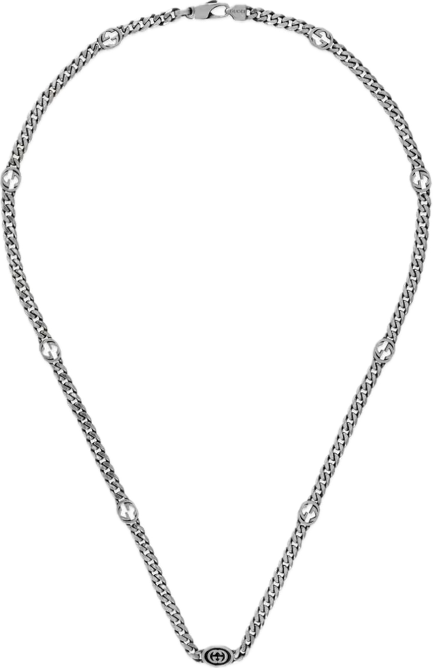 Gucci Interlocking Sterling Silver & Black Enamel Sterling Necklace- YBB67866100100U